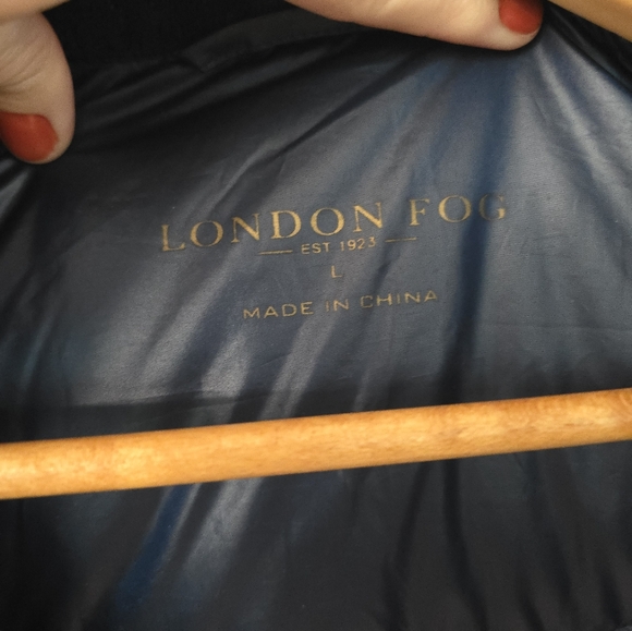 London Fog Women's Size Large Jacket Blue Puffer Sweater Down Thumbholes - Picture 5 of 13